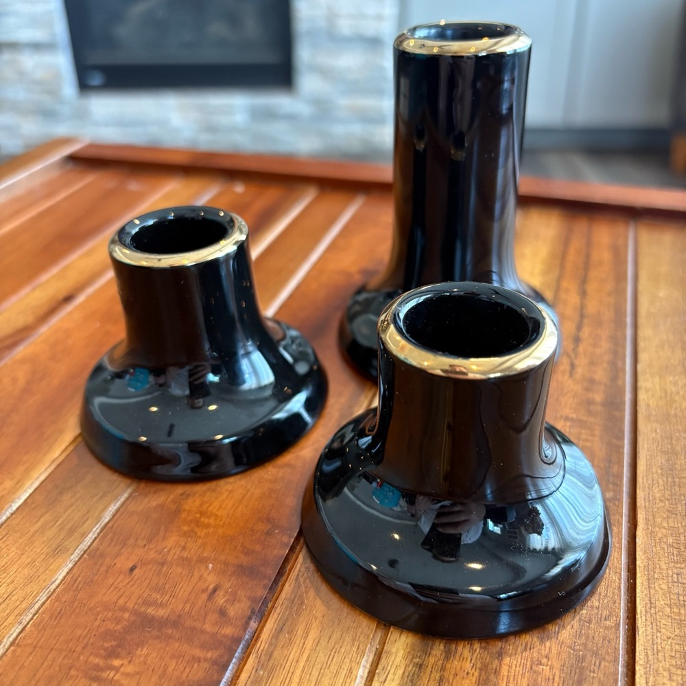 Vintage Beacon Hill Rare Black and Gold Candlestick Holder. Set of 3. Tags Japan